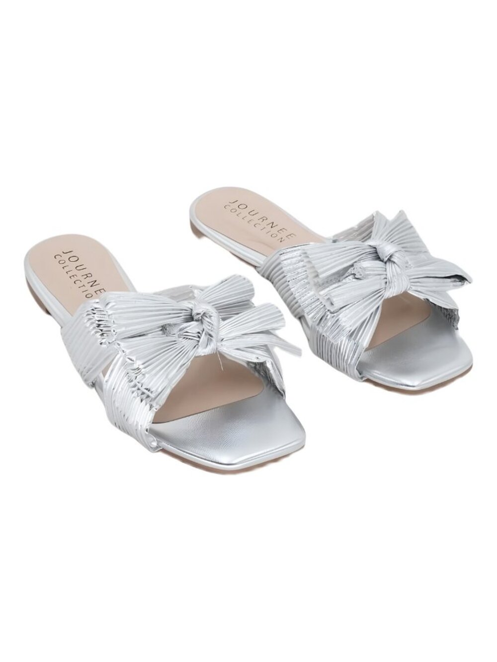 Journee Collection Womens Serlina Slide Sandal Bow Silver Sz 7